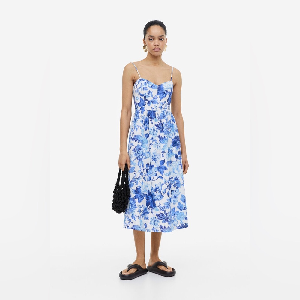 H&M Blue Sleeveless Asymmetrical Midi Sundress